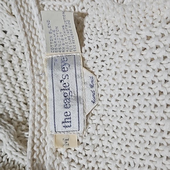 The Eagle's Eye Vintage Hand Knit White & Blue Cable Knit Cardigan Size Medium - Picture 1 of 13